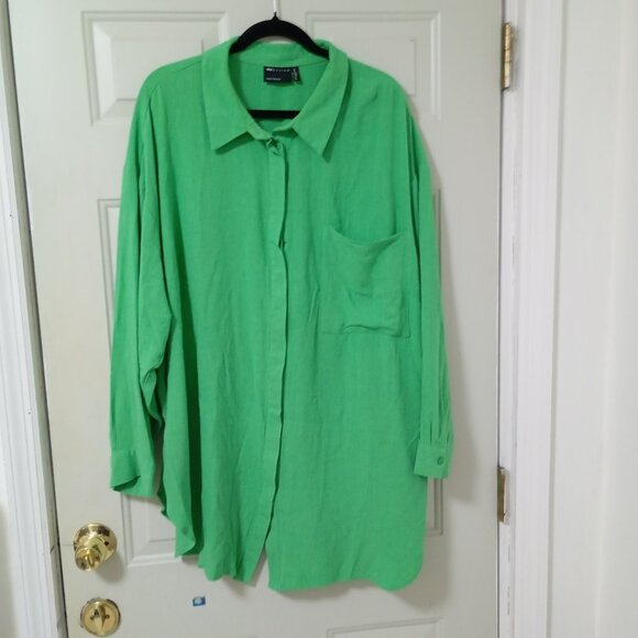 OSOS DESIGN Linen Blend Sz 24 Curve Lime Green Longsleeve  Blouse Womens Top - Picture 2 of 12
